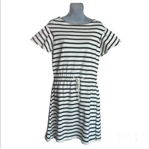 Kate Spade Striped Drop Shoulder Dress M Off White Black Boat Neck Cotton Jersey